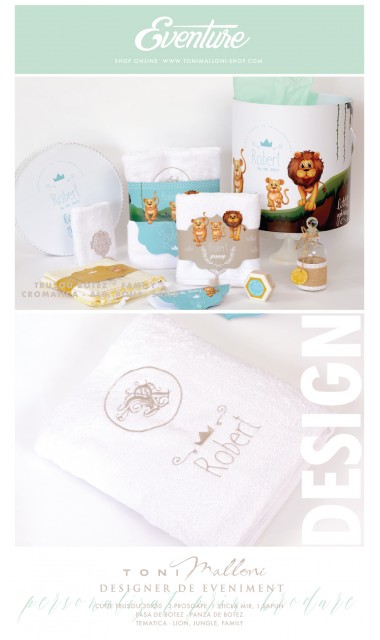 Trusou botez brodat pentru baieti cu regele leu si familia, The Lion family  9